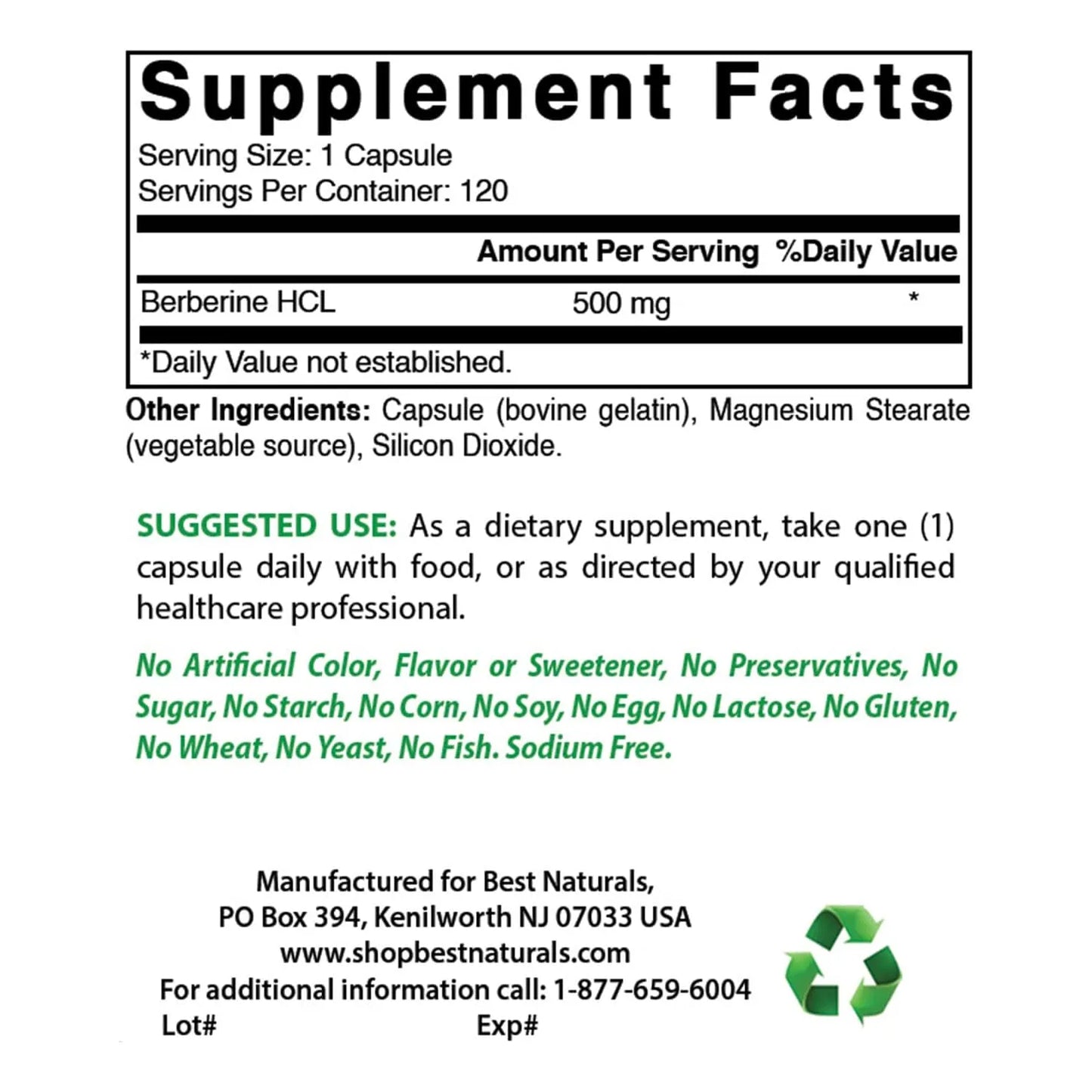 Berberina 500 Mg Best Naturals 240 Capsulas Soporte Inmunologico Cardiovascular