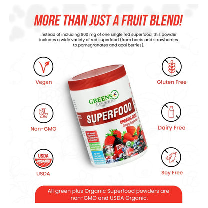 Polvo Orgánico De Superalimentos Rojos Energizante Con Superfrutas Y Verduras Marinas 8.46 Onzas