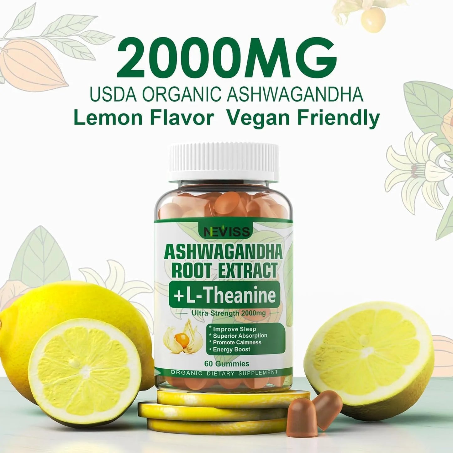 Gomitas Ashwagandha 2000 Mg Con L Teanina Y 5 HTP Para Relajación Y Sueño Reparador