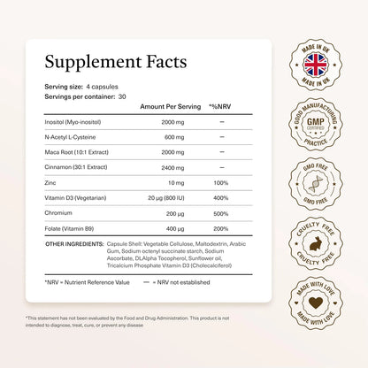 Suplemento SOP 8 En 1 2000 Mg Mioinositol NAC Maca Canela Cromo Folato Zinc Vitamina D3