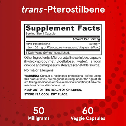 Pterostilbeno 50 Mg Jarrow Formulas Antioxidante Salud Cardiovascular 60 Capsulas