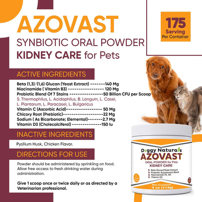 Azovast Powder Suplemento Renal Para Perros Y Gatos 4 Onzas Sabor Pollo