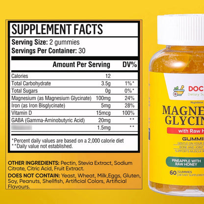 Gomitas De Glicinato De Magnesio 100 Mg Para Dormir Profundo Sabor Piña Con Miel