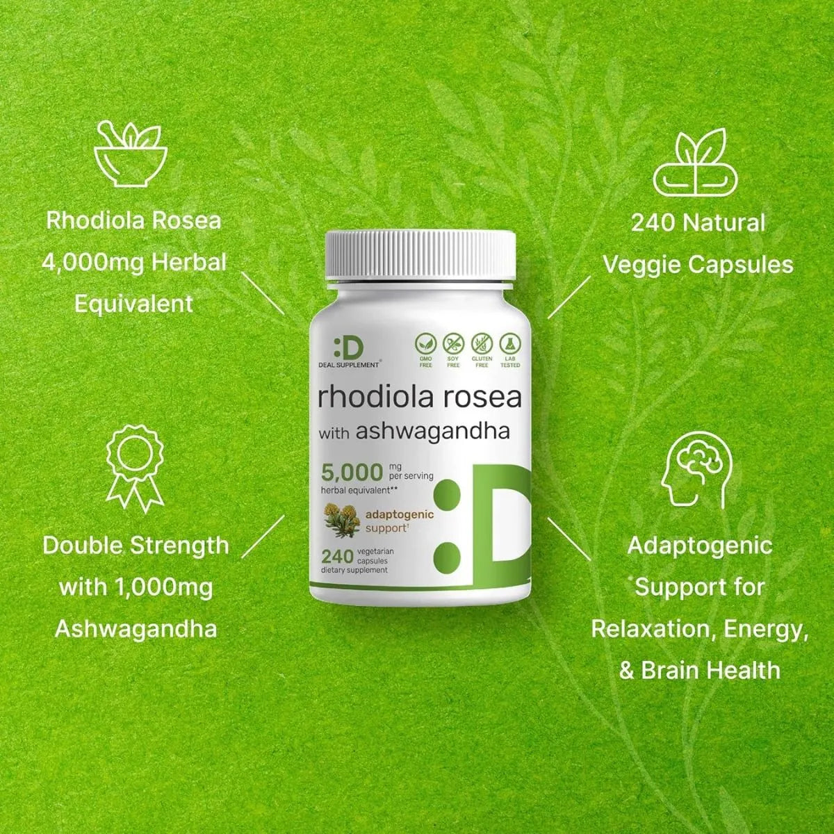 Suplemento En Cápsula Deal Supplement Rhodiola Rosea Y Ashwagandha De 240 Un - Imagen 4