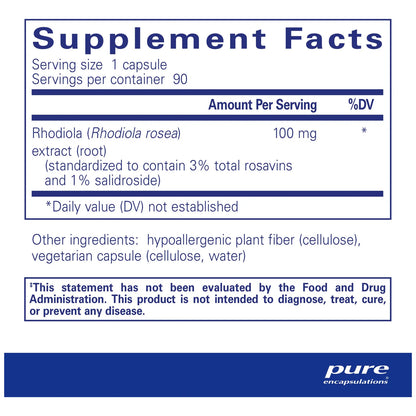 Rhodiola Rosea Suplemento Para Estrés Ocasional Resistencia Y Alivio De Fatiga 90 Cápsulas Veganas