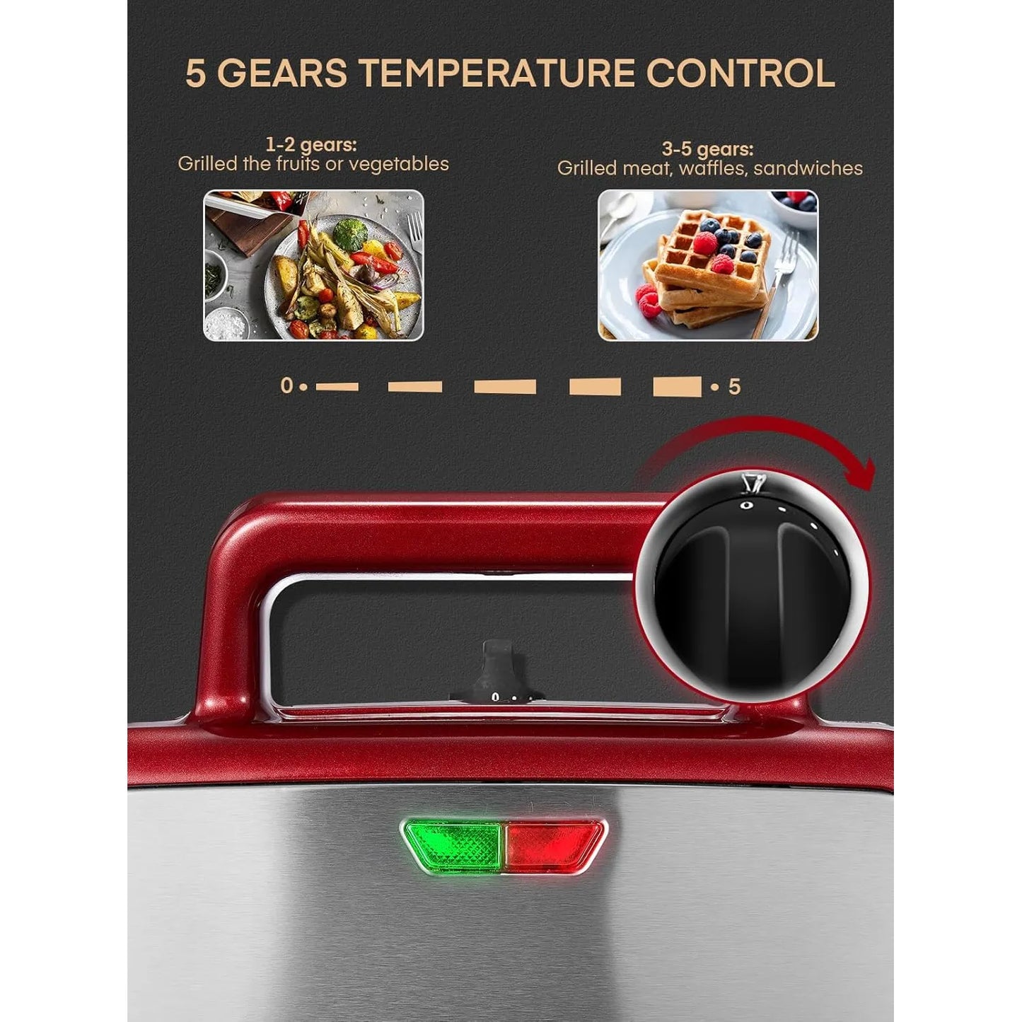 Waffle Maker 3 En 1 FOHERE 1200W Placas Desmontables Antiadherentes