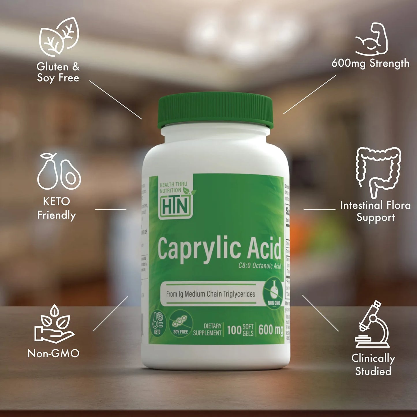 Ácido Caprílico 600 Mg En Aceite MCT Puro Apoyo Digestivo Y Energía Keto