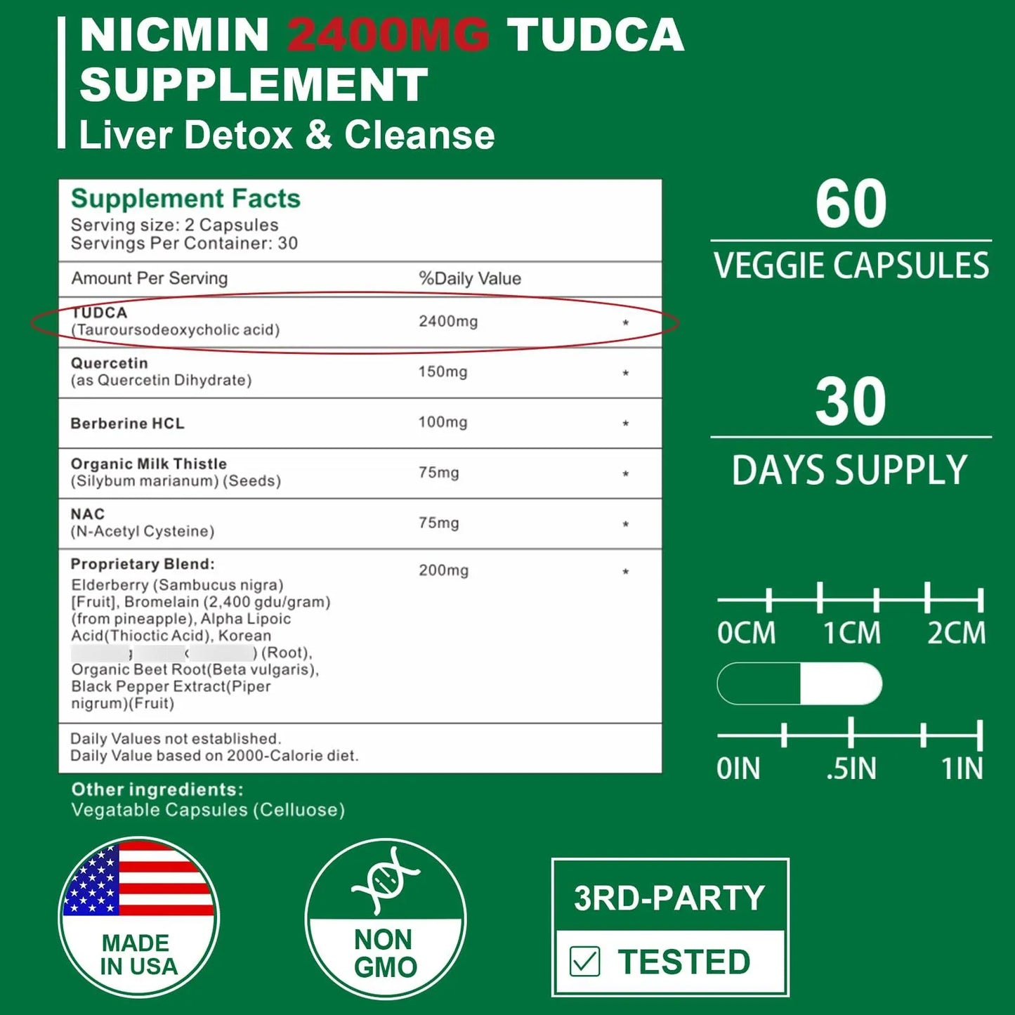 TUDCA 2400MG Suplemento Sales Biliares Detox Hepático Y Digestivo 60 Cápsulas