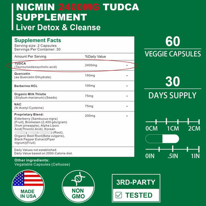 TUDCA 2400MG Suplemento Sales Biliares Detox Hepático Y Digestivo 60 Cápsulas