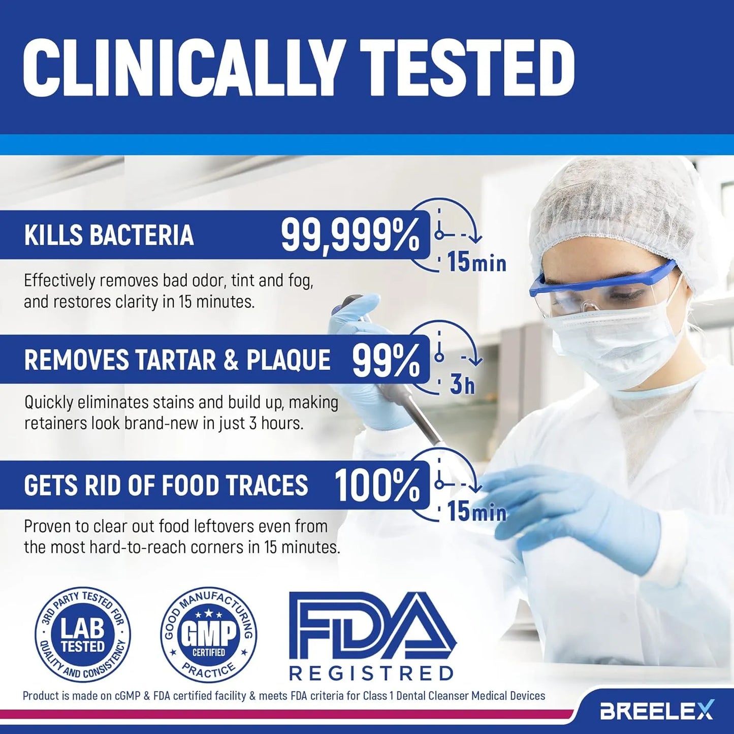Tabletas Limpiadoras Dentaduras Breelex 120 Unidades Elimina Manchas Y Bacterias