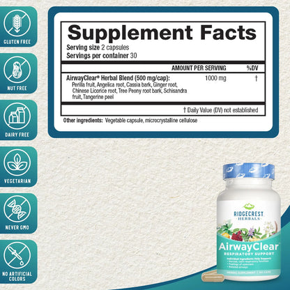 Suplemento AirwayClear Salud Pulmonar Con Schisandra Y Jengibre 60 Capsulas