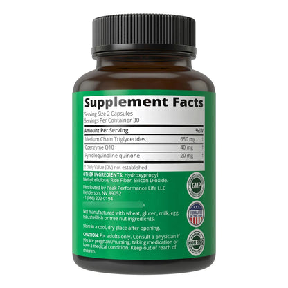 Maximizador Mitocondrial Coq10 Pqq Activo Con Aceite Mct 60 Capsulas Energia Celular