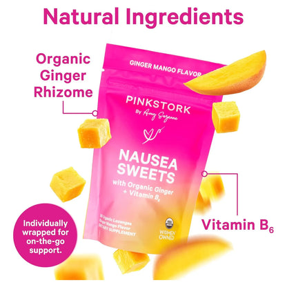 Caramelos Orgánicos De Mango Y Jengibre Con Vitamina B6 Pink Stork Alivia Náuseas Embarazo