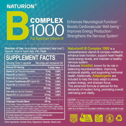 Complejo De Vitaminas B 1000 Con Adaptogenos Energia Corazon E Inmune 60 Capsulas