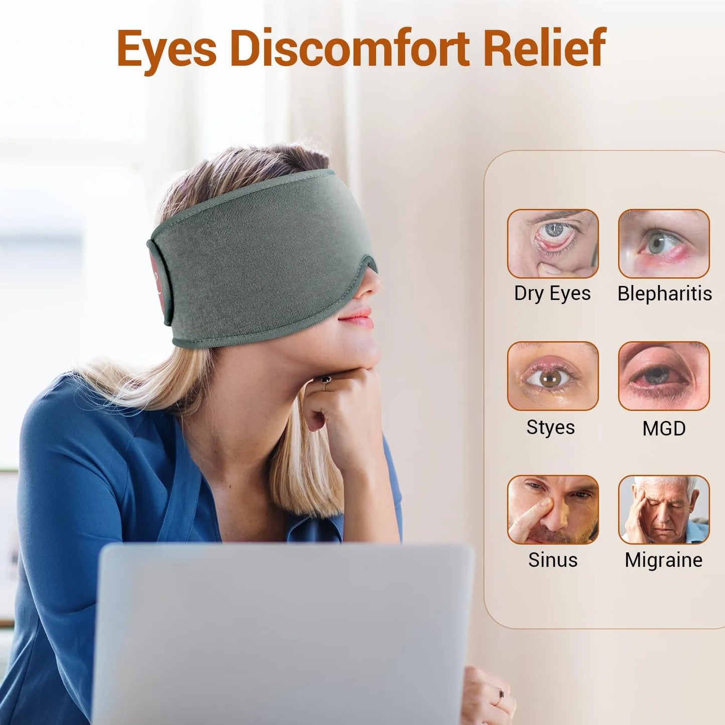 Máscara Térmica Ojos Secos USB Alivia Migraña Fatiga Ocular 3 Niveles Calor