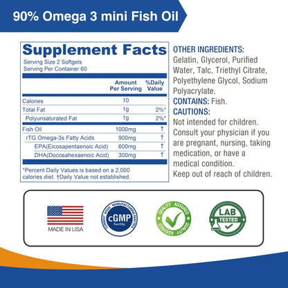 Aceite De Pescado Omega 3 2000 Mg Alta Absorcion 90 Capsulas Blandas Facil De Tragar