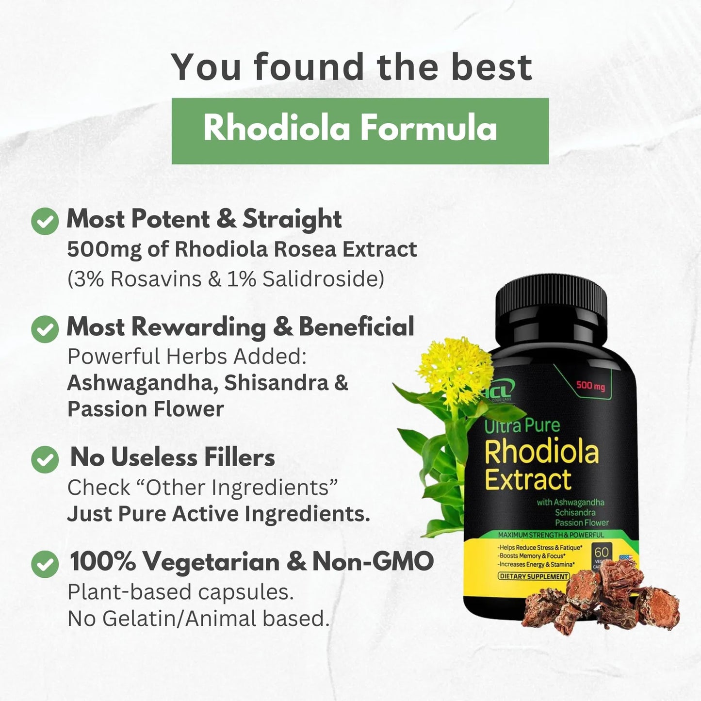 Extracto De Rhodiola Rosea 500 Mg 3 Rosavinas 1 Salidrosides Con Ashwagandha