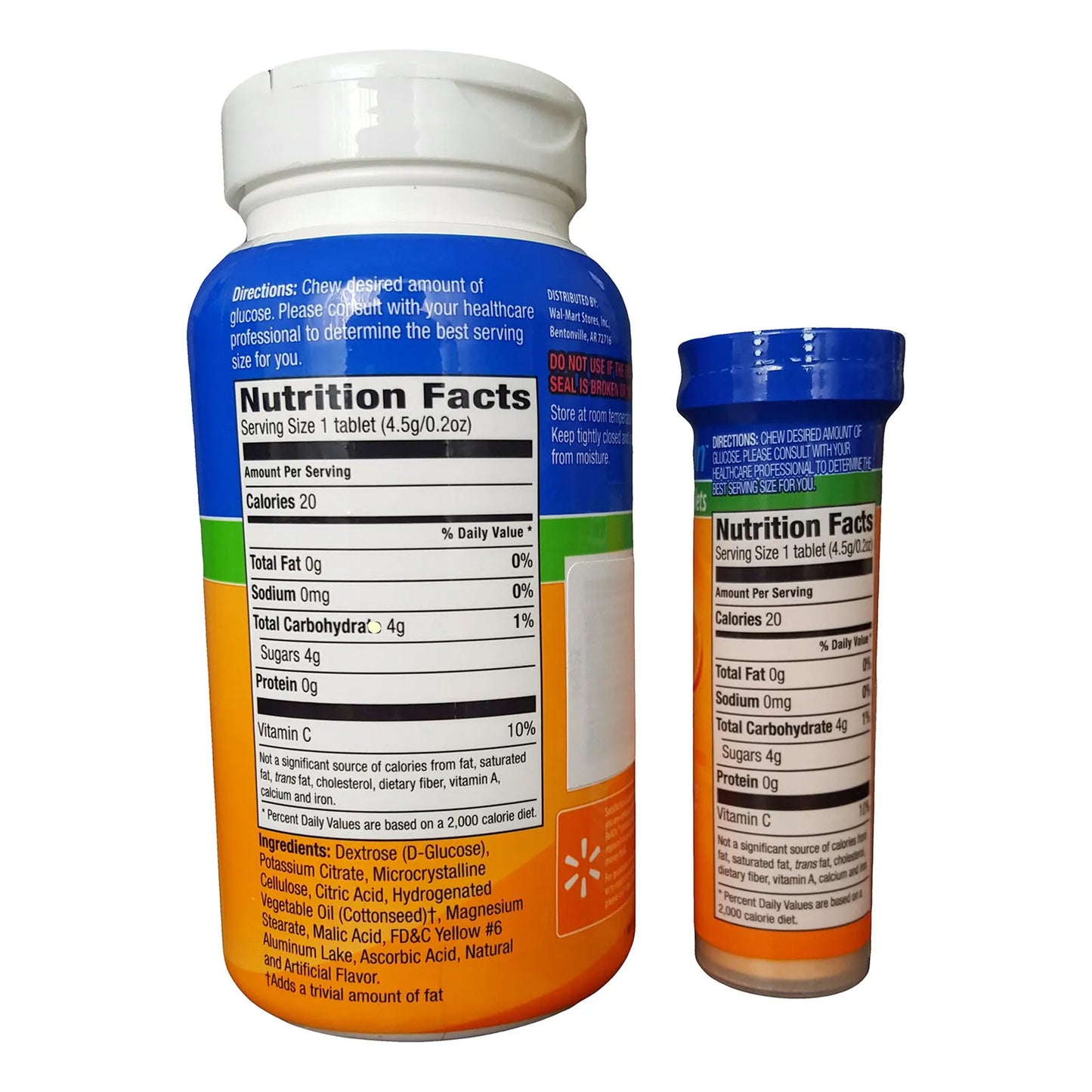 Tabletas De Glucosa ReliOn 50 Unidades Con Tubo Portátil Sabor Naranja