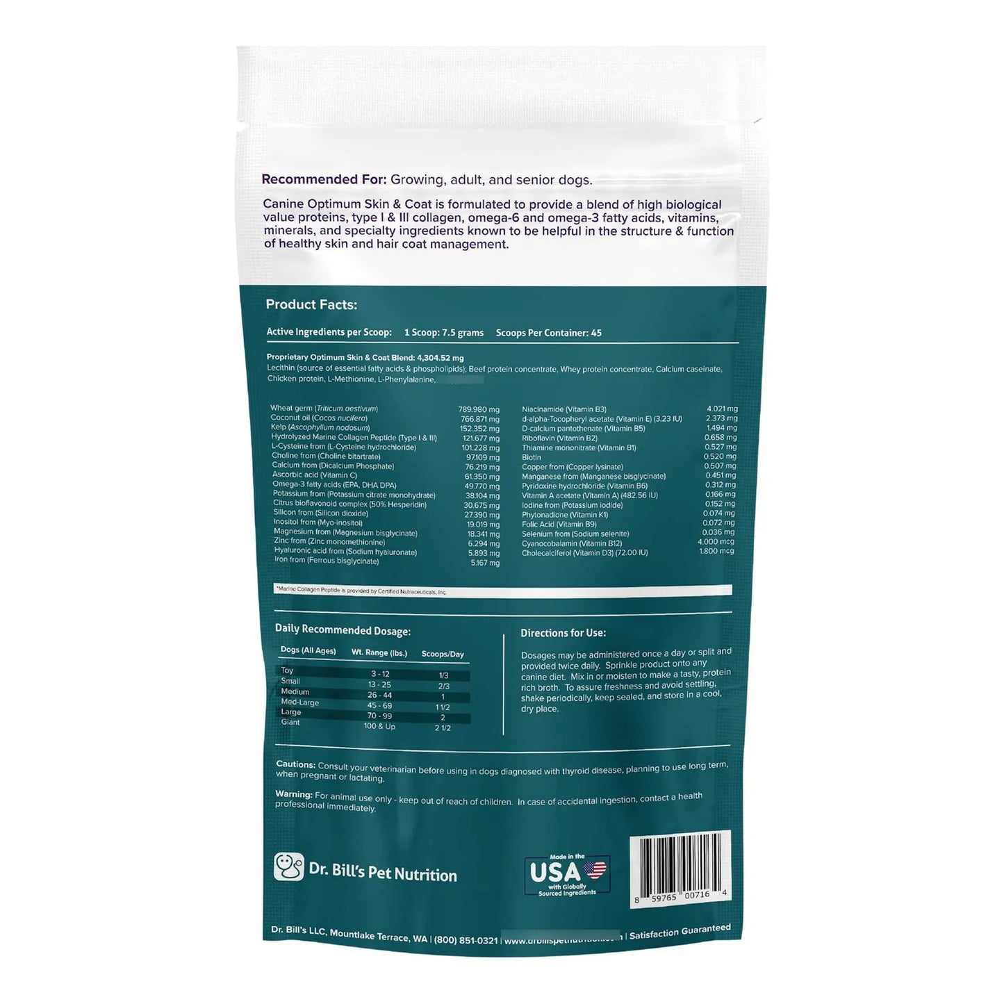 Aceite De Pescado Omega 3 Para Perros Con Biotina Y Colágeno Dr Bills 340 Ml
