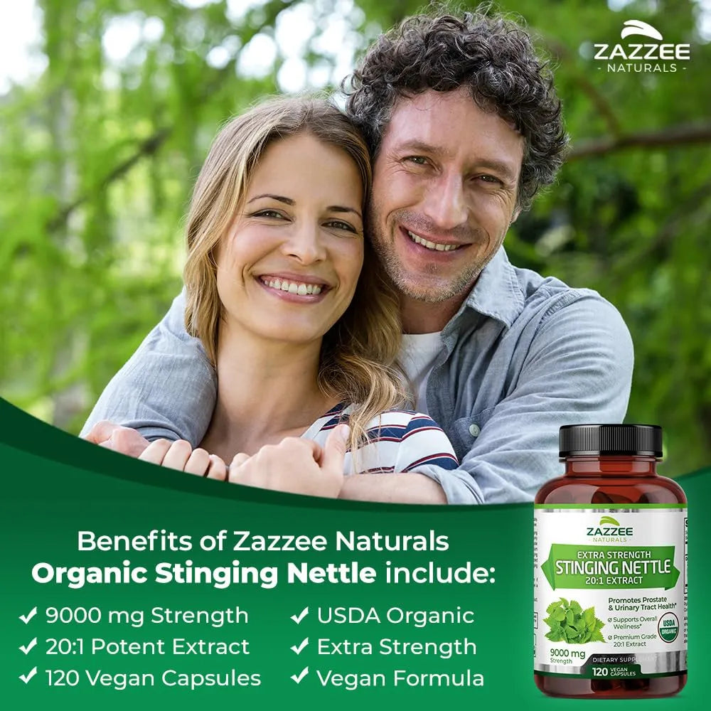 Extracto De Ortiga Orgánico 9000 Mg 120 Cápsulas Potencia 20X Certificado USDA