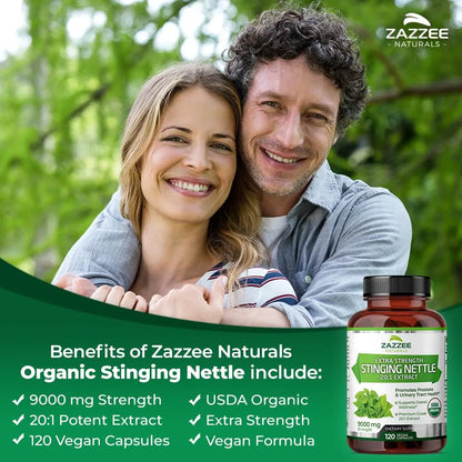 Extracto De Ortiga Orgánico 9000 Mg 120 Cápsulas Potencia 20X Certificado USDA