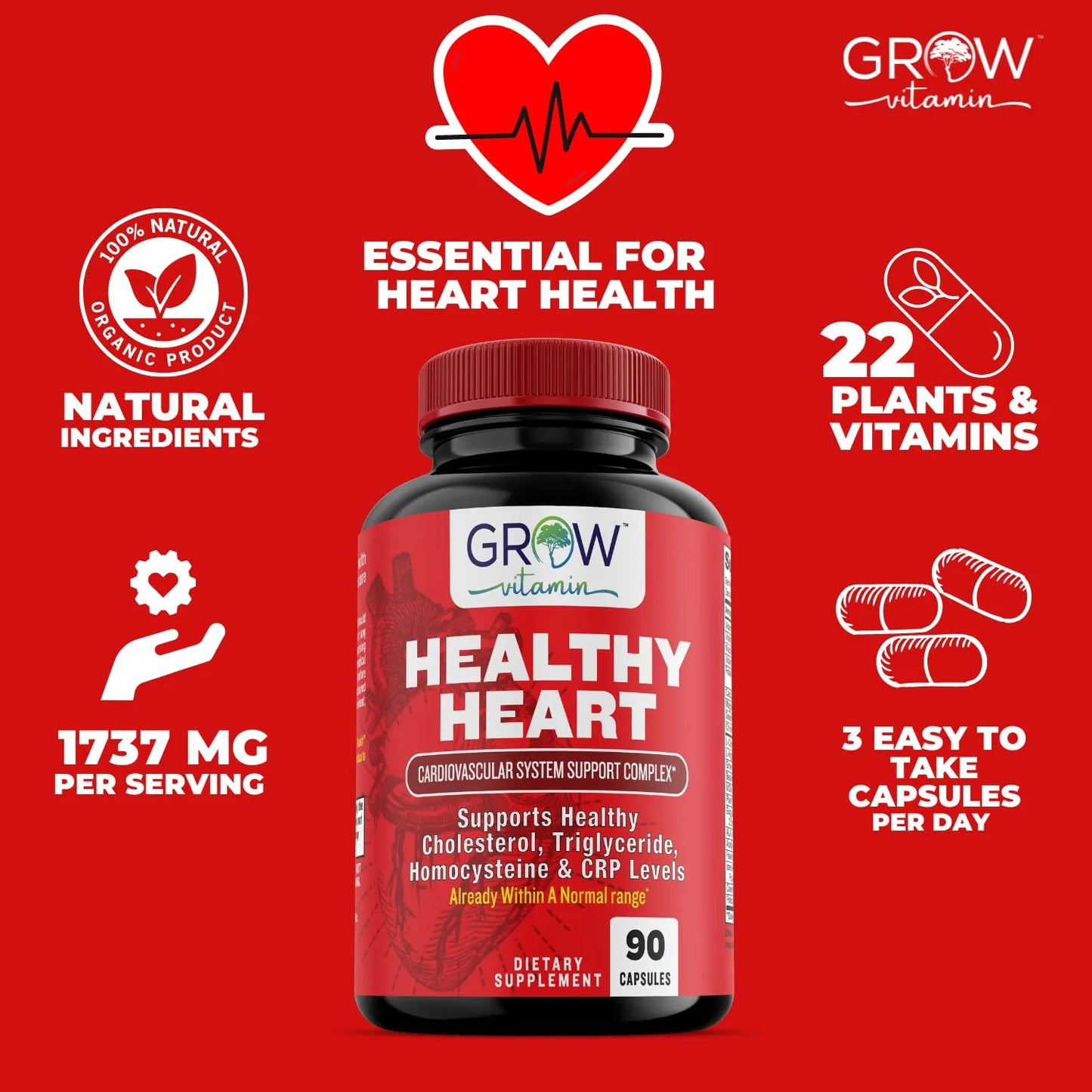 Suplemento Cardiaco Natural 22 Hierbas Vitaminas Salud Cardiovascular Trigliceridos