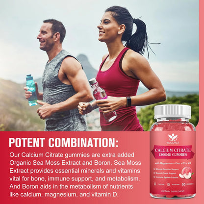 Gomitas Citrato Calcio 1200 Mg Con Vitamina D3 K2 Magnesio Zinc Sabor Melocotón