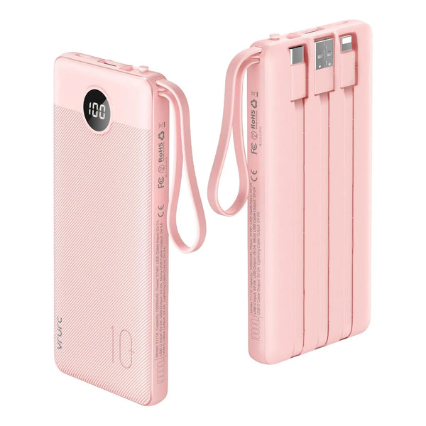 Cargador Portátil 10000 Mah Con Pantalla Led 5 Salidas Delgado Rosa