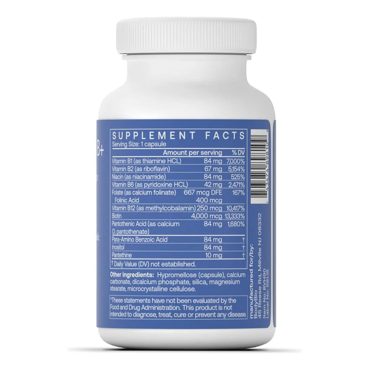 Complejo De Vitamina B BodyBio 90 Capsulas Energia Metabolismo Salud
