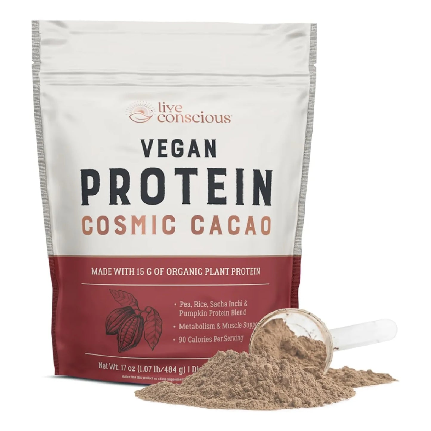 Proteína De Guisante Orgánico En Polvo Sabor Chocolate Live Conscious 17 Onzas