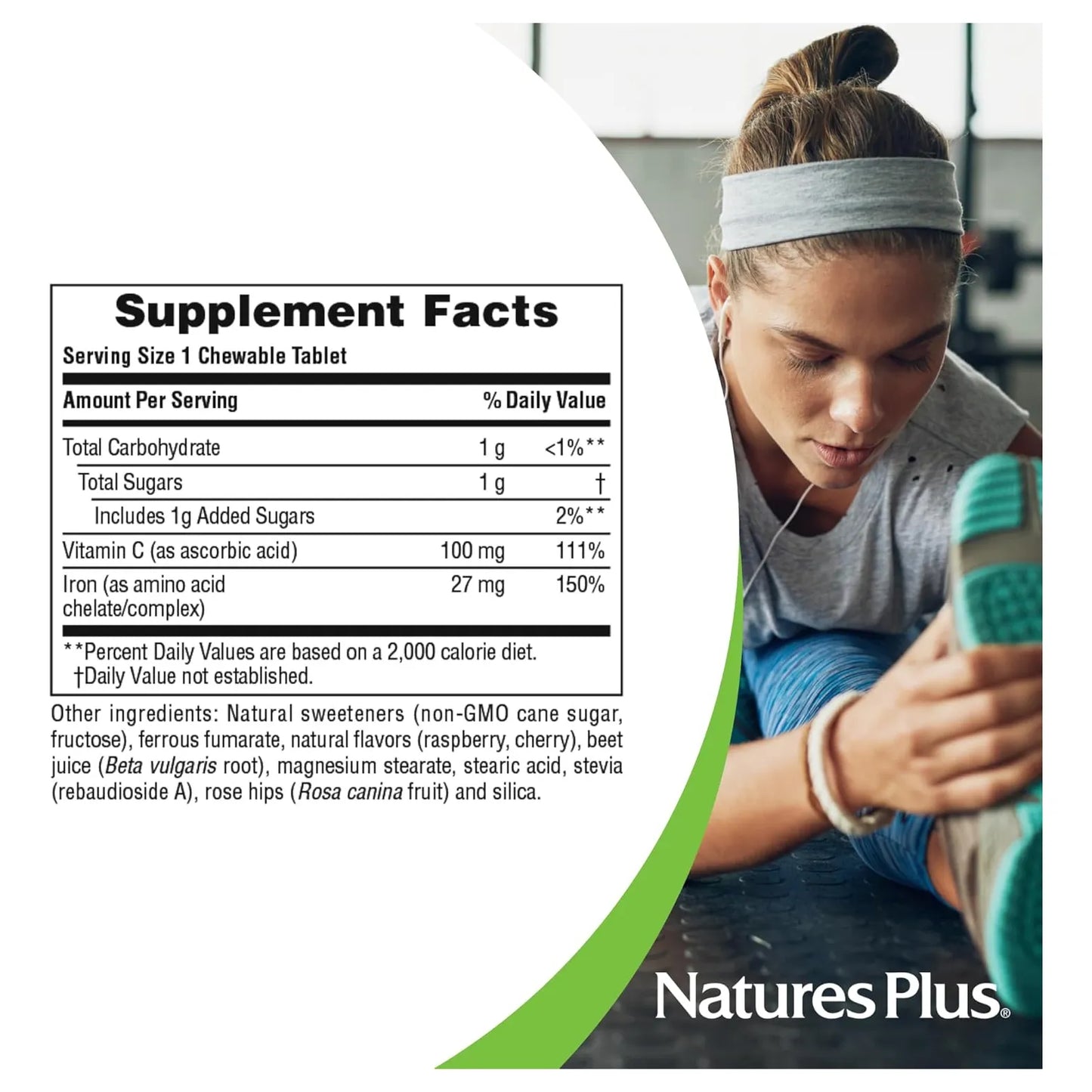 Hierro Masticable Sabor Cereza NaturesPlus 90 Tabletas Pack Doble Energía Natural