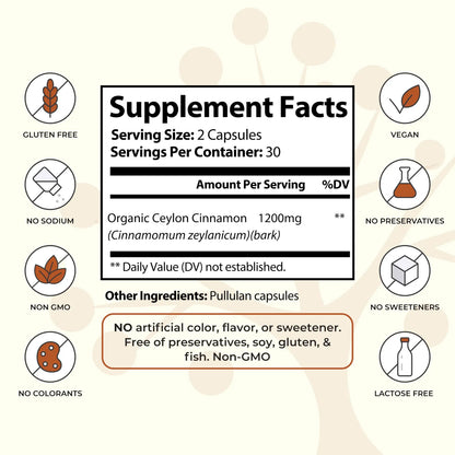 Canela De Ceilán Orgánica En Cápsulas 60 Unidades Energía Natural Y Digestión