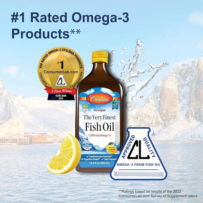 Aceite De Pescado Omega 3 1600 Mg Sabor Limon Carlson 169 Onzas