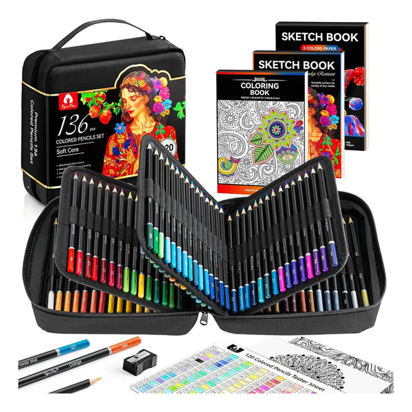 Juego De 136 Lápices Colores Adultos Cuaderno Bocetos Libro Premium