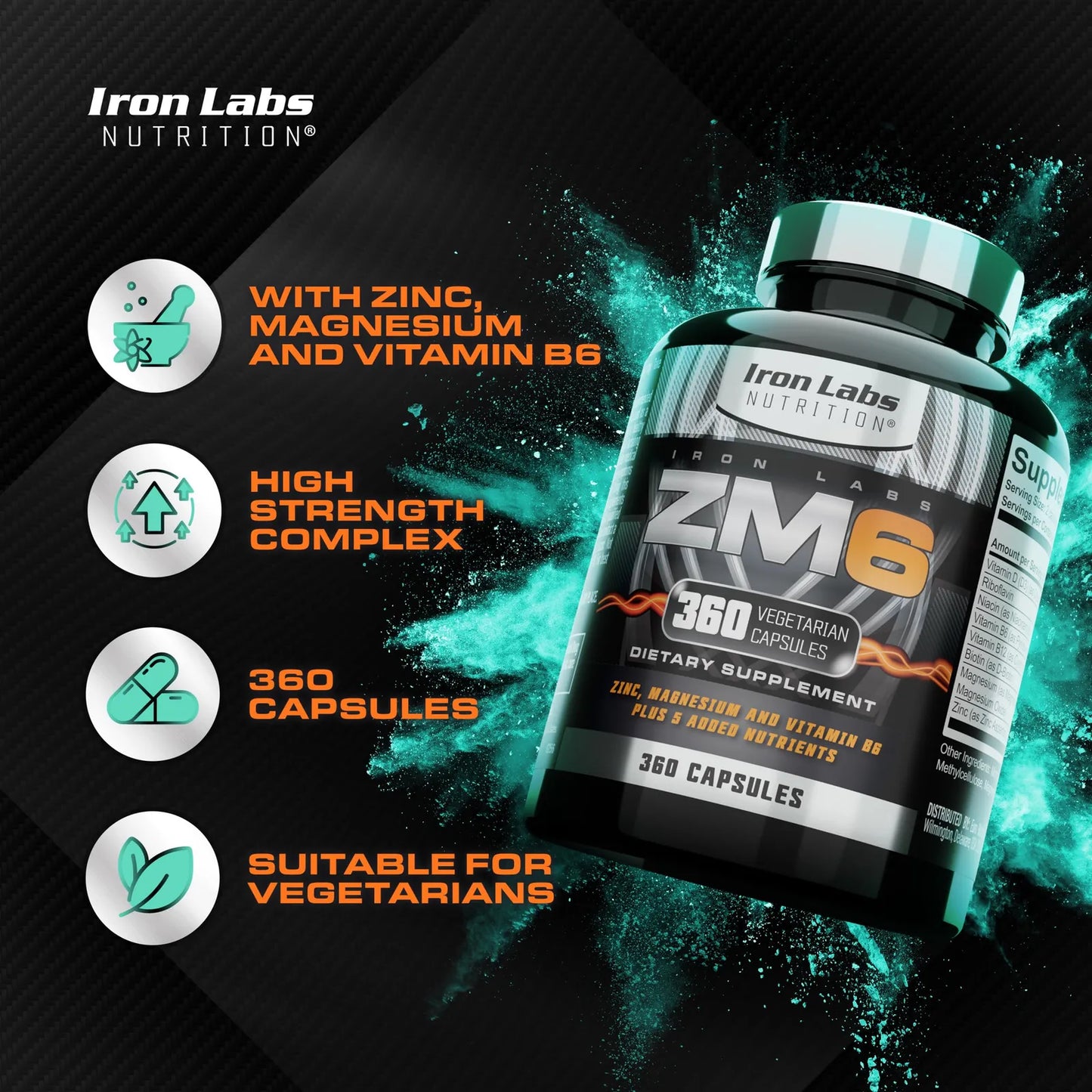 Iron Labs ZM6 Suplemento De Zinc Magnesio Y B6 360 Capsulas 6 Meses