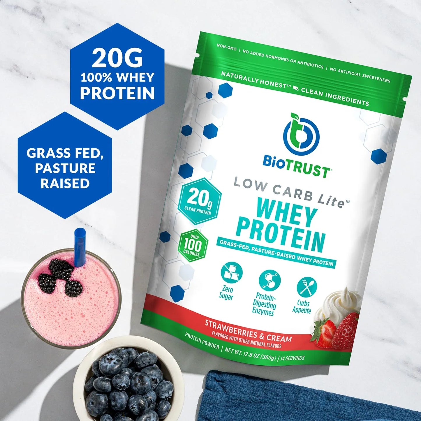 Proteina Aislada Suero Pasto 20G 100Cal Enzimas Digestivas Sin OMG Sin Gluten