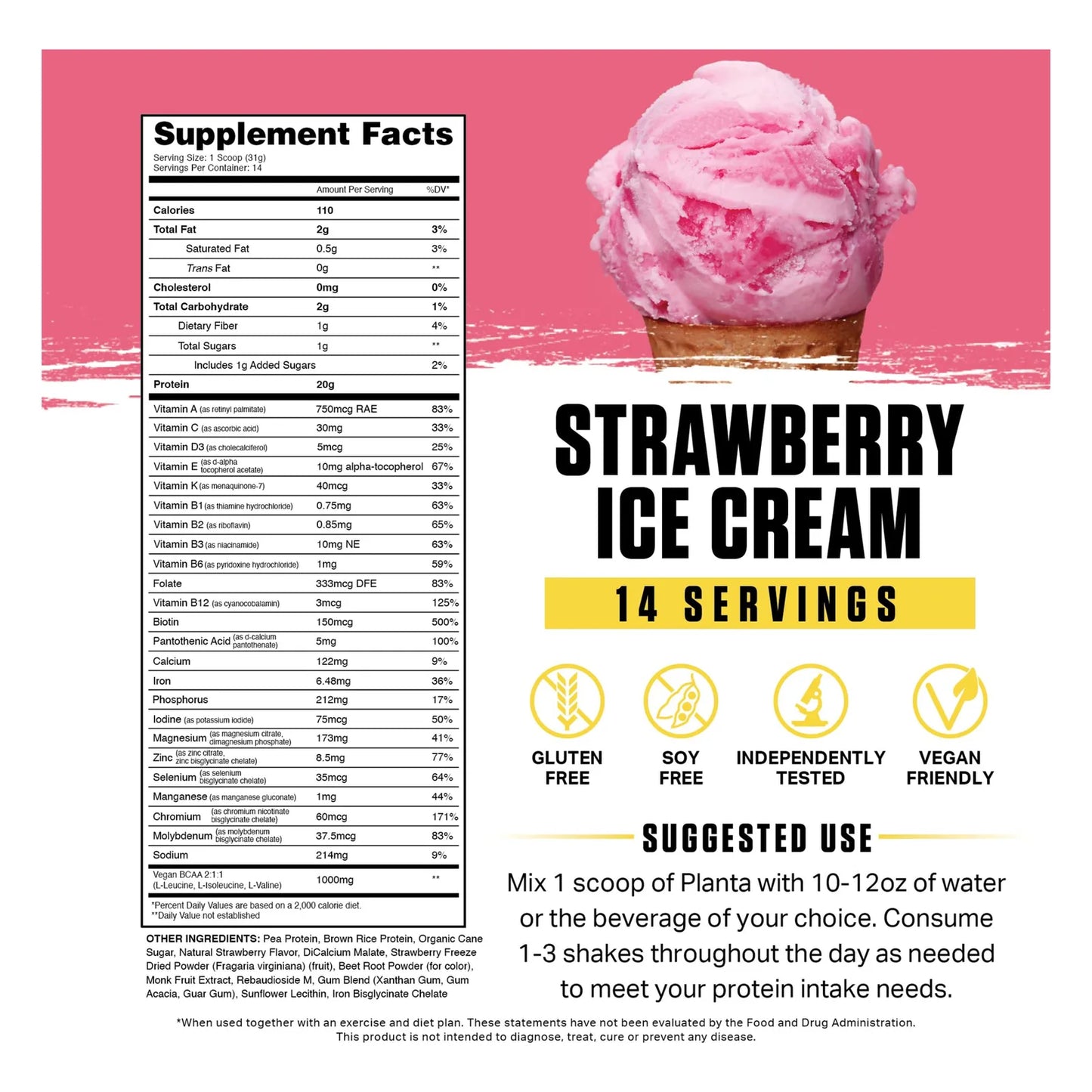 Proteína Orgánica Premium A Base De Plantas Sabor Helado 14 Porciones Vegana Sin Azúcar