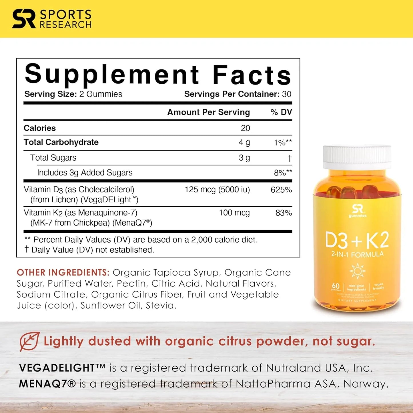 Vitamina D3 + K2 5000iu Gomitas Veganas Huesos Fuertes Salud Inmunológica