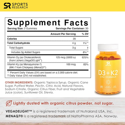 Vitamina D3 + K2 5000iu Gomitas Veganas Huesos Fuertes Salud Inmunológica