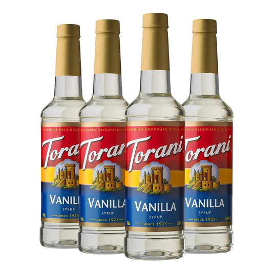 Jarabe De Vainilla Torani 25.4 Onzas Paquete De 4 Sabores Naturales Y Versatilidad