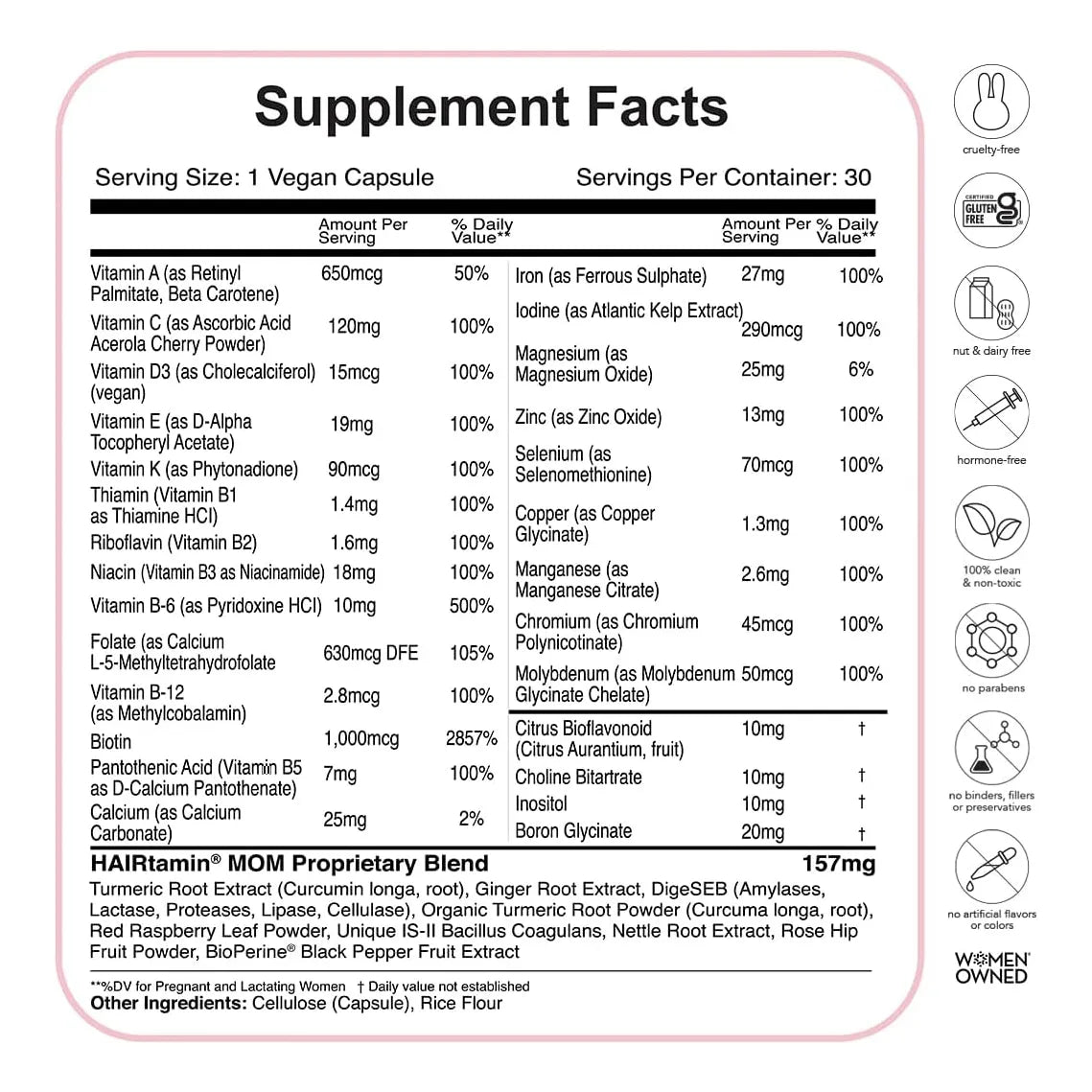 Vitaminas Prenatales Postnatales Hairtamin Mom Crecimiento Cabello Vegano