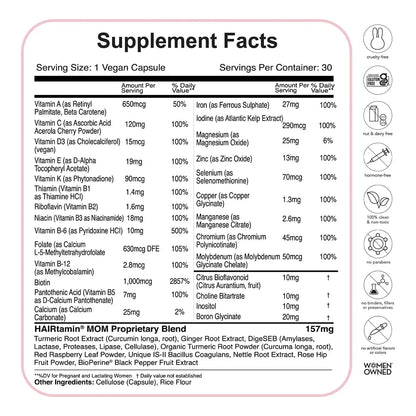 Vitaminas Prenatales Postnatales Hairtamin Mom Crecimiento Cabello Vegano