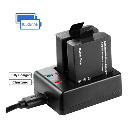 Batería Recargable 1050mAh Para Cámara De Acción Paquete De 3 Con Cargador Dual