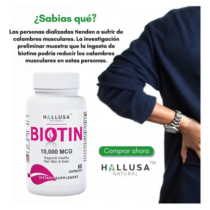 Biotina 10000 Mcg Crecimiento Cabello Barba Uñas 60 Capsulas