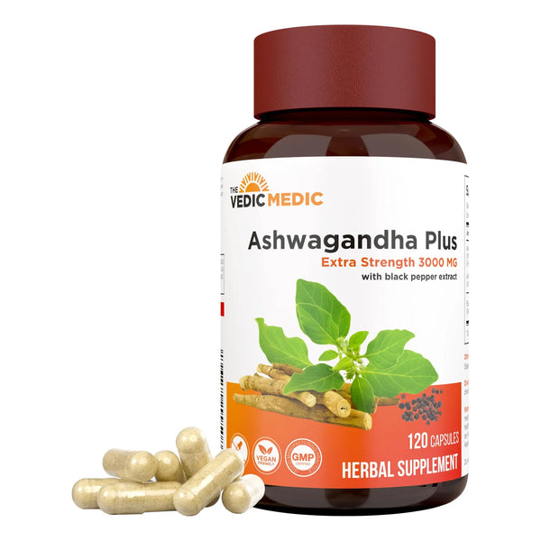 Cápsulas Orgánicas De Ashwagandha 3000 Mg Con Extracto De Pimienta Negra Para Alivio Del Estrés Y Energía