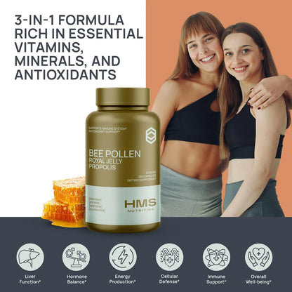 Polen De Abeja Premium Con Propóleo Y Jalea Real 3250 Mg 120 Cápsulas Vegetarianas