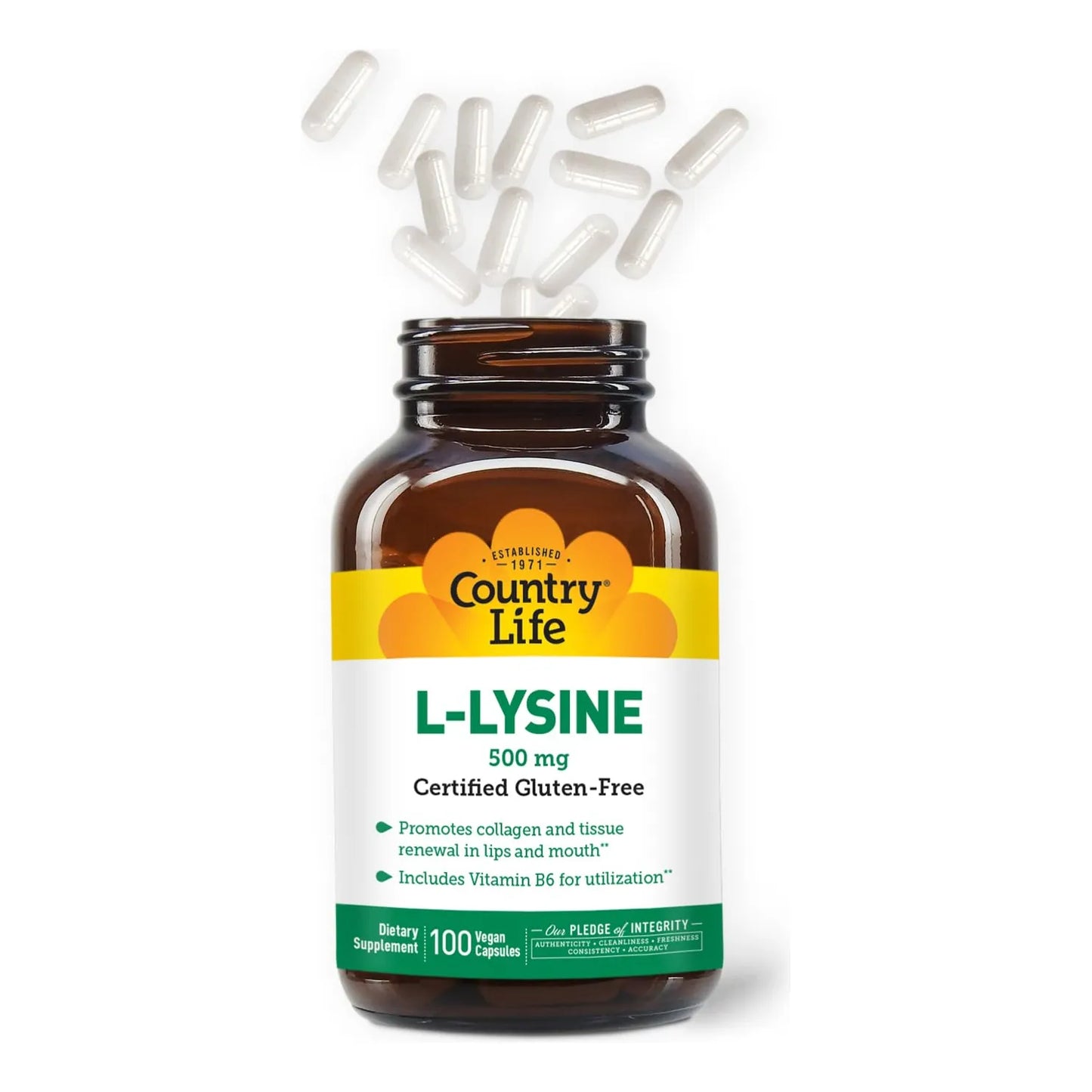 L-Lisina 500mg Con B6 Para Salud Inmunológica Y Renovación De Colágeno 100 Cápsulas Veganas