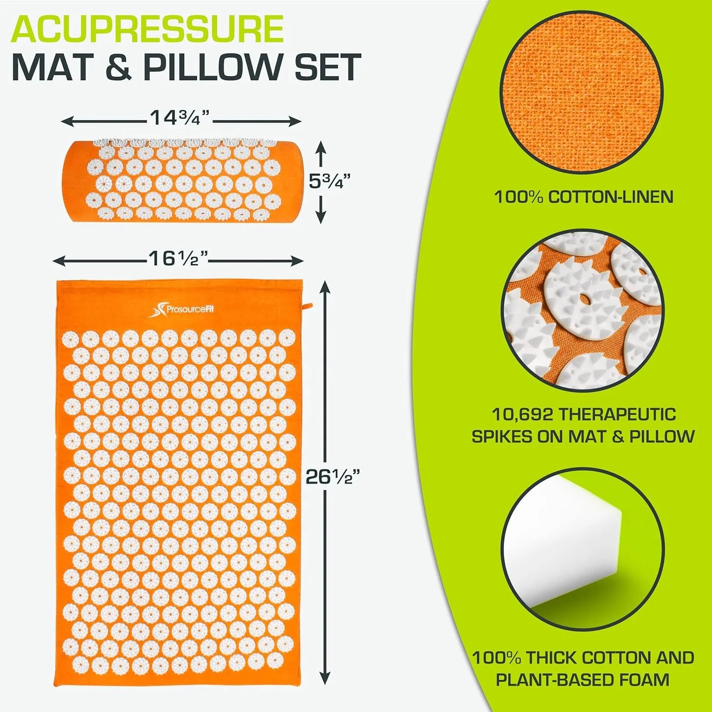 Colchoneta De Acupresion ProsourceFit Alivia Dolor Espalda Y Cuello Con Almohada Incluida