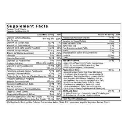 Multivitaminicos Para Hombres Con 27 Vitaminas Minerales Y Aminoacidos Suplemento Energia E Inmunidad 60 Tabletas