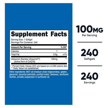 Cápsulas Blandas De Ubiquinol 100 Mg 240 Unidades Antioxidante Superior CoQ10